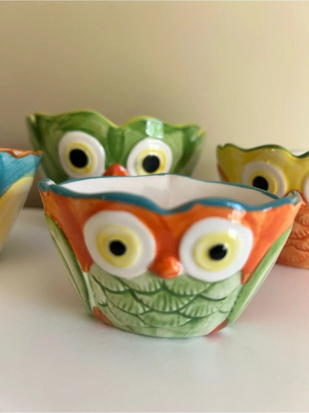 Pier 1 Owl Nesting Ceramic Measuring Cups Set of 4 Multicolor Bowls